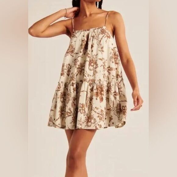 Abercrombie & Fitch Floral Mini Dress - White and Brown - Picture 2 of 5